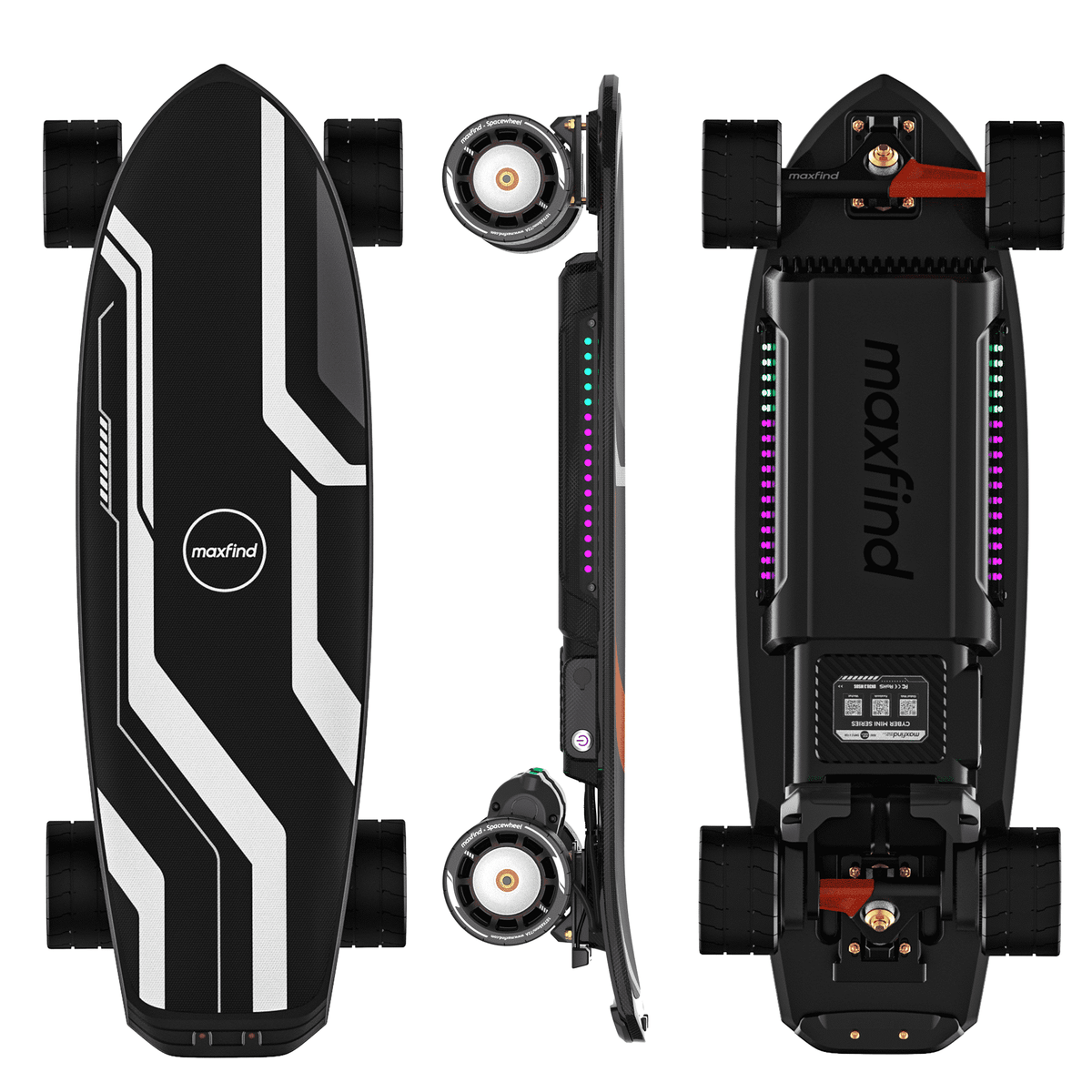 Maxfind Cyber Mini Electric Skateboard with Remote, 32.8", Dual Hub Motors, 24 mph, 15 Miles, App Control