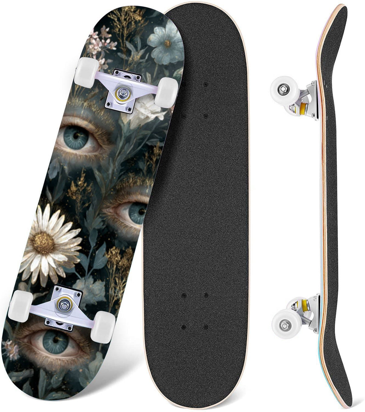 Buffalo Tan Grass Illustrations 31" x 8" Complete Skateboard, 7-Ply Canadian Maple Double Kick Trick Board for Kids and Beginners Adult Gifts