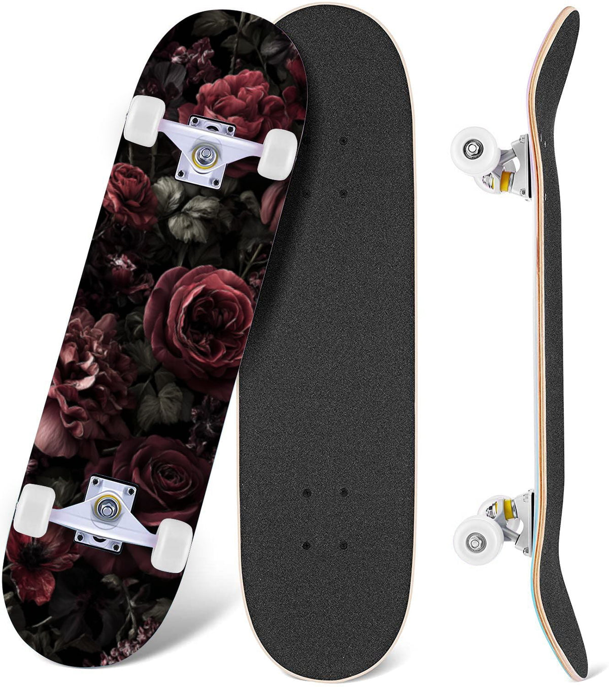 Buffalo Tan Grass Illustrations 31" x 8" Complete Skateboard, 7-Ply Canadian Maple Double Kick Trick Board for Kids and Beginners Adult Gifts