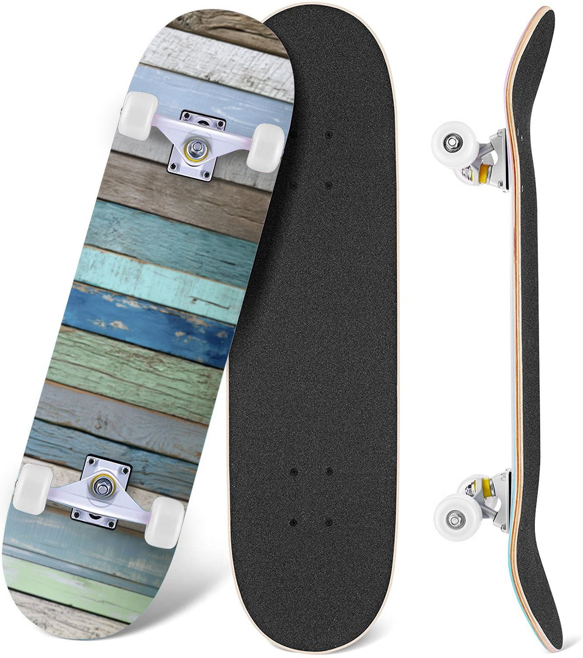 Seashells Starfish Sandy Beach Soft Lighting 31" x 8" Complete Skateboard, 7-Ply Canadian Maple Double Kick Trick Board for Kids and Beginners Adult Gifts