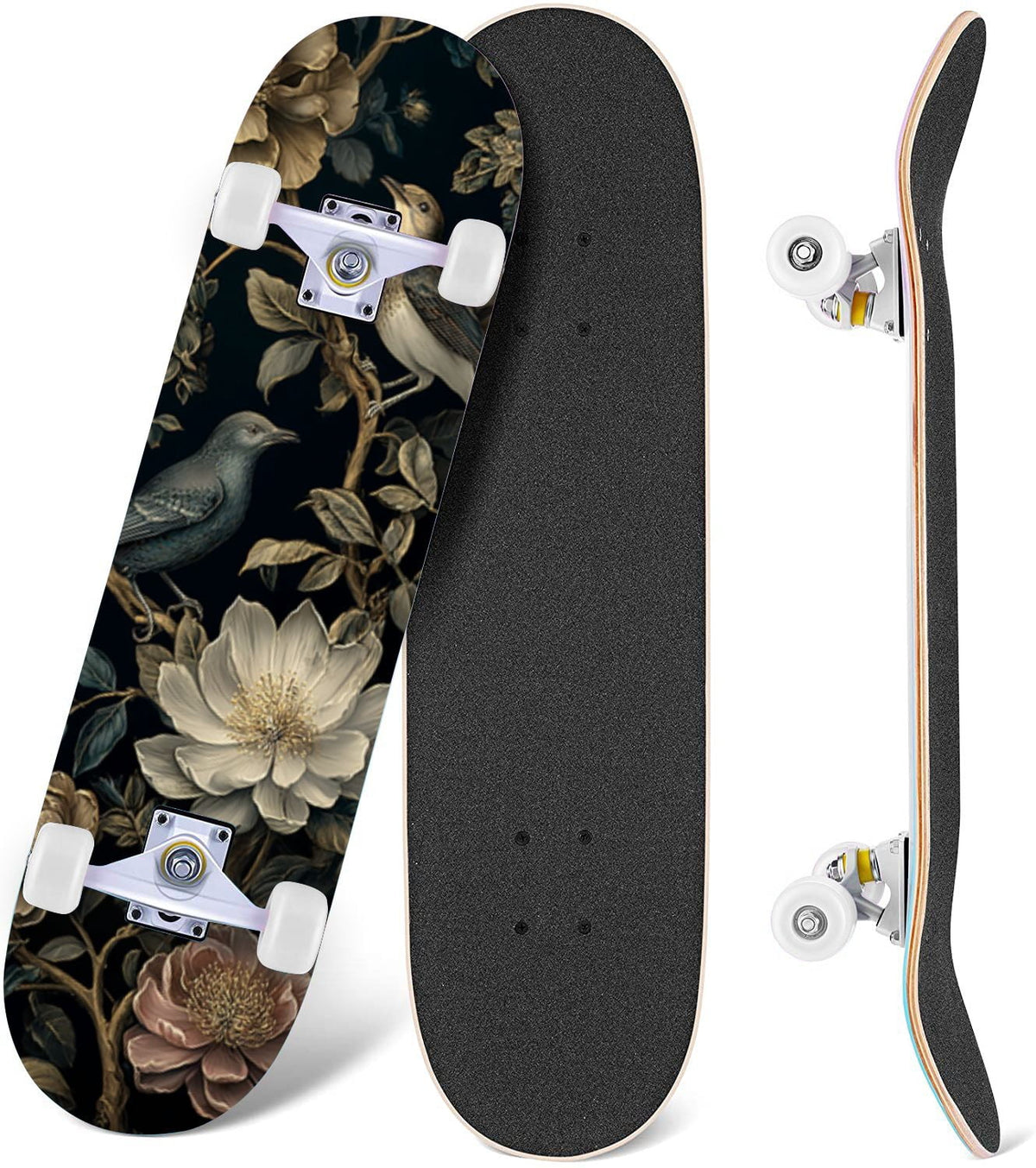 Buffalo Tan Grass Illustrations 31" x 8" Complete Skateboard, 7-Ply Canadian Maple Double Kick Trick Board for Kids and Beginners Adult Gifts