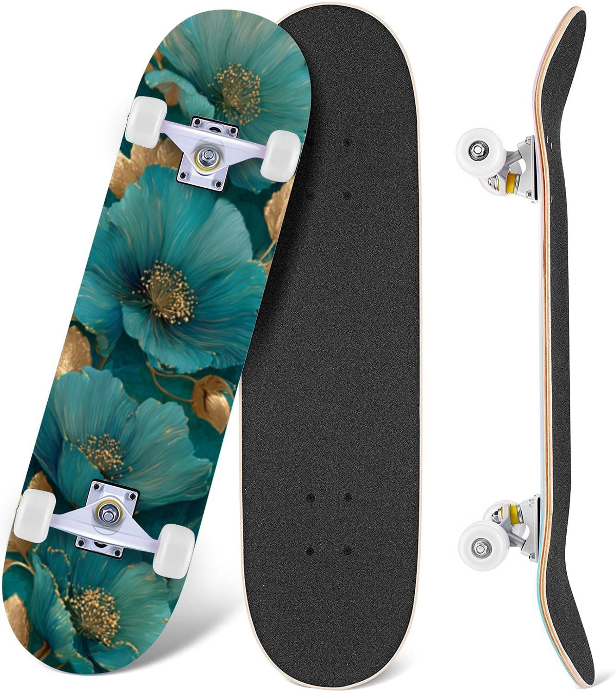 Western Cowboy Horses Desert Landscape 31" x 8" Complete Skateboard, 7-Ply Canadian Maple Double Kick Trick Board for Kids and Beginners Adult Gifts