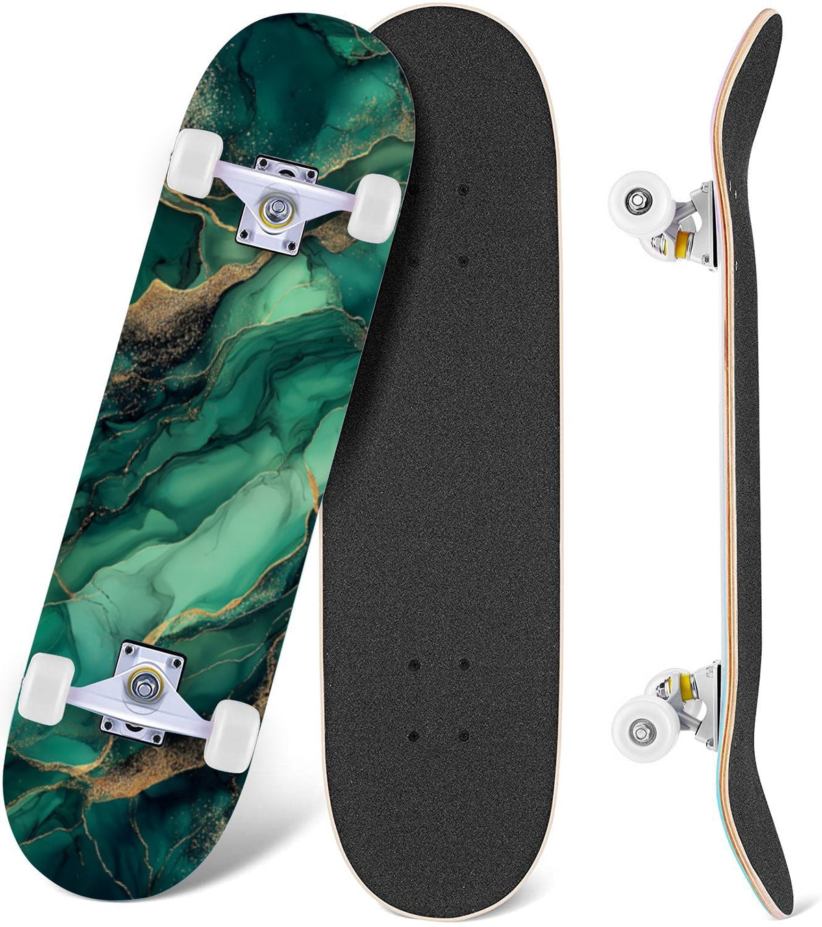 Buffalo Tan Grass Illustrations 31" x 8" Complete Skateboard, 7-Ply Canadian Maple Double Kick Trick Board for Kids and Beginners Adult Gifts