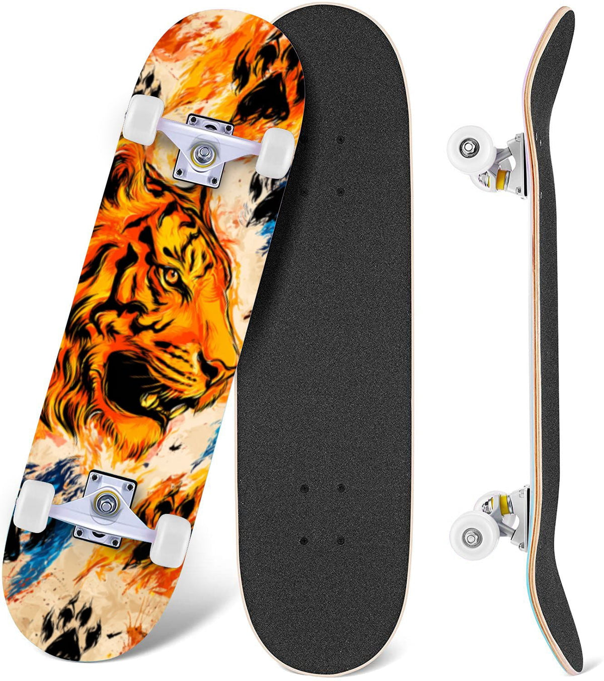 Vintage Floral Bird Sepia Tones 31" x 8" Complete Skateboard, 7-Ply Canadian Maple Double Kick Trick Board for Kids and Beginners Adult Gifts