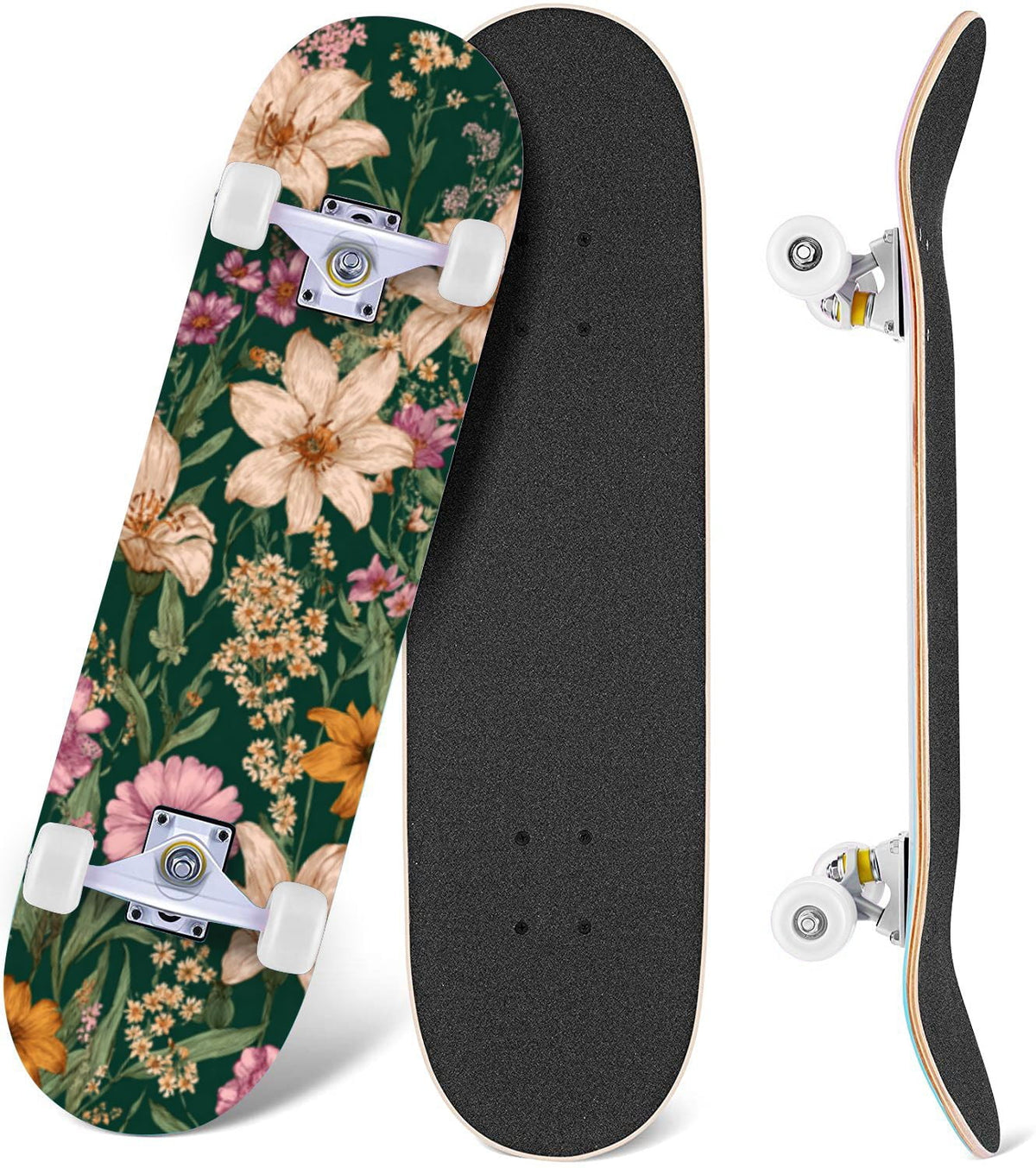 Vintage Movie Theater Classic Cinema 31" x 8" Complete Skateboard, 7-Ply Canadian Maple Double Kick Trick Board for Kids and Beginners Adult Gifts