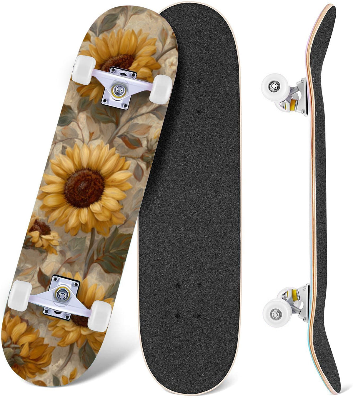 Autumn Forest Camouflage Oak Leaves Tree Branches 31" x 8" Complete Skateboard, 7-Ply Canadian Maple Double Kick Trick Board for Kids and Beginners Adult Gifts