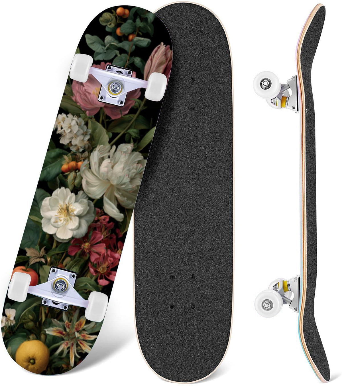 Autumn Forest Camouflage Oak Leaves Tree Branches 31" x 8" Complete Skateboard, 7-Ply Canadian Maple Double Kick Trick Board for Kids and Beginners Adult Gifts