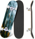 Forest Tree Wood Green Pine Trees Autumn Leaves Fog Misty 31" x 8" Complete Skateboard, 7-Ply Canadian Maple Double Kick Trick Board for Kids and Beginners Adult Gifts