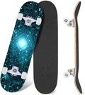 Futuristic Blue Abstract Technology Glowing Core 31" x 8" Complete Skateboard, 7-Ply Canadian Maple Double Kick Trick Board for Kids and Beginners Adult Gifts