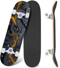 Futuristic Glowing Orange Neon Lines Dark Metallic Panels 31" x 8" Complete Skateboard, 7-Ply Canadian Maple Double Kick Trick Board for Kids and Beginners Adult Gifts