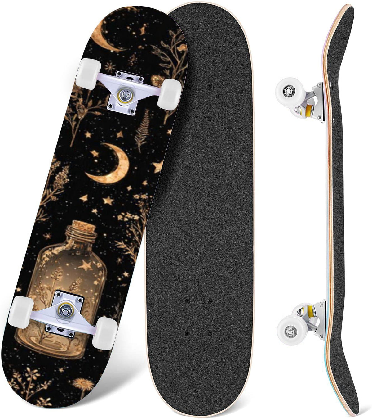 Vintage Botanical Lavender Candles Potion Bottles Green 31" x 8" Complete Skateboard, 7-Ply Canadian Maple Double Kick Trick Board for Kids and Beginners Adult Gifts