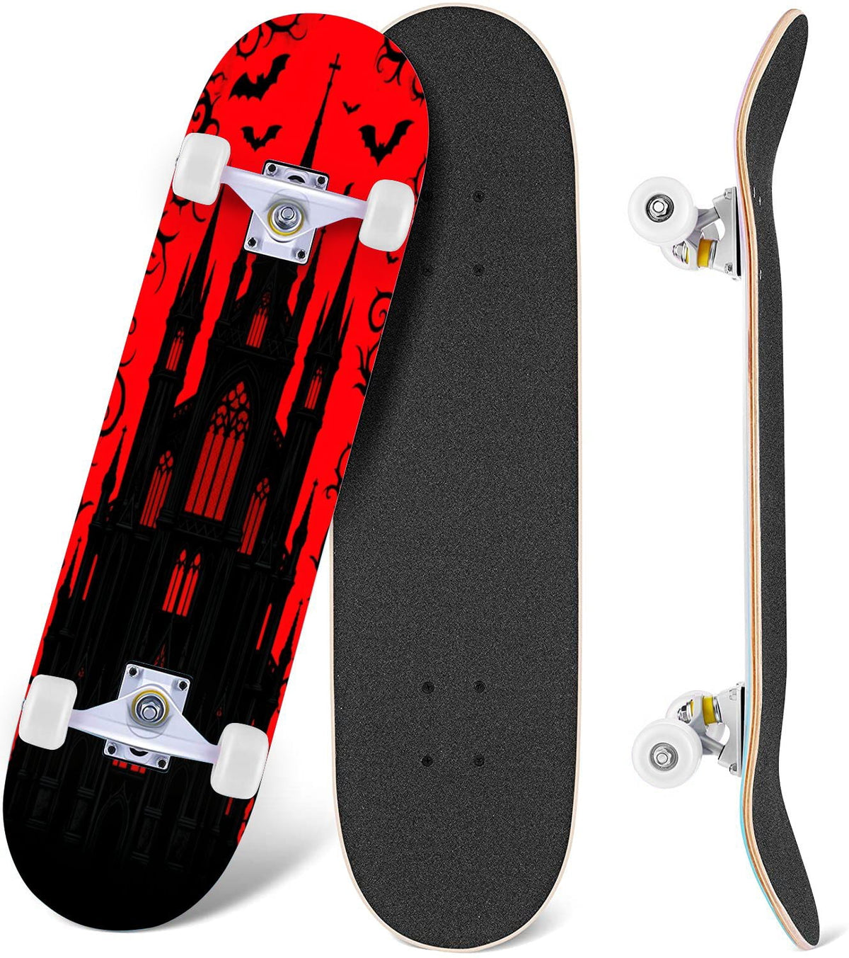 Red Mystic Circle Eyes Occult Symbols Dark Abstract Art 31" x 8" Complete Skateboard, 7-Ply Canadian Maple Double Kick Trick Board for Kids and Beginners Adult Gifts