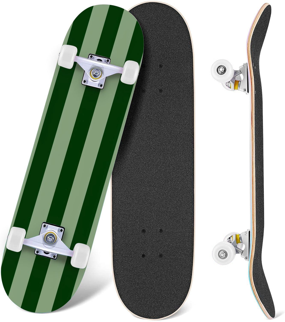 Yellow White Vertical Striped Soft Gradient Lines Minimalist Design 31" x 8" Complete Skateboard, 7-Ply Canadian Maple Double Kick Trick Board for Kids and Beginners Adult Gifts
