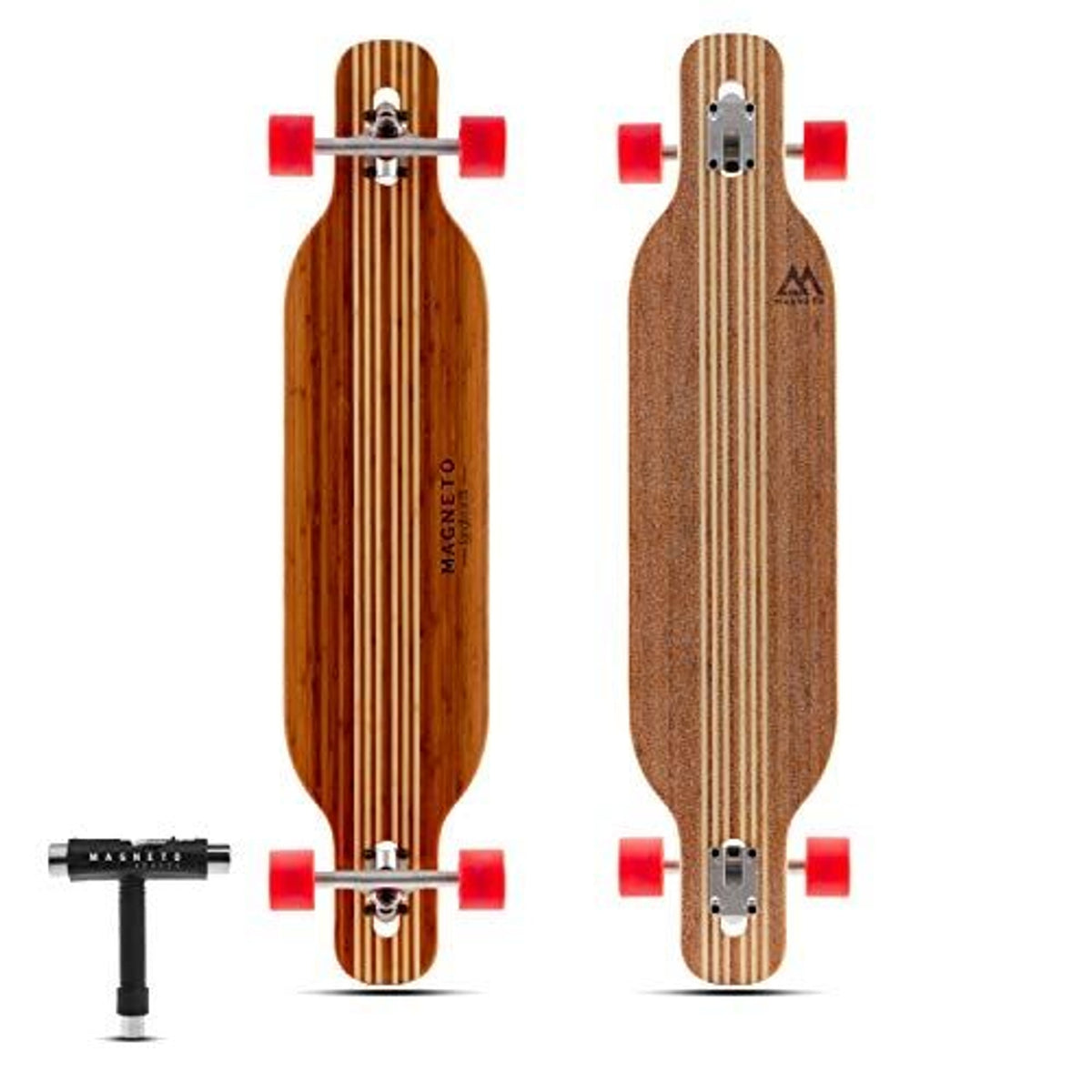 Magneto Longboard Cruiser Skateboard - 70mm 78A Cruiser Wheels for Smooth Riding - Drop-Through Long Boards Design for Stability - Easy Adjustments with Skate Tool - Brown 42in x 9.5in 8-Ply Maple