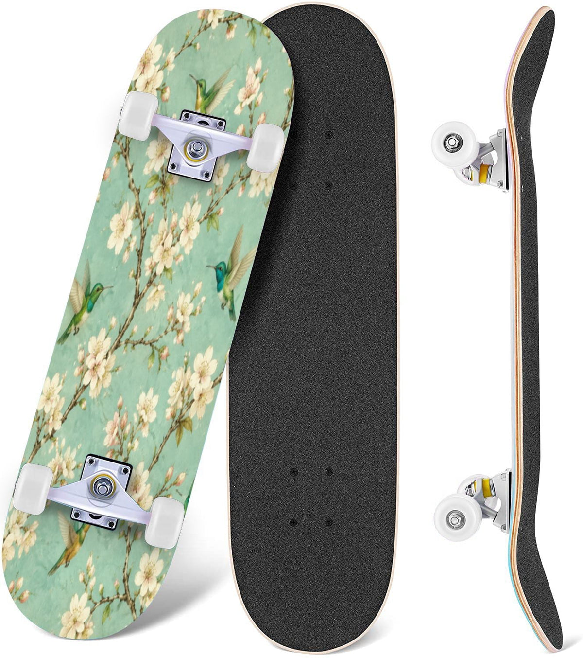 Forest Tree Wood Green Pine Trees Autumn Leaves Fog Misty 31" x 8" Complete Skateboard, 7-Ply Canadian Maple Double Kick Trick Board for Kids and Beginners Adult Gifts