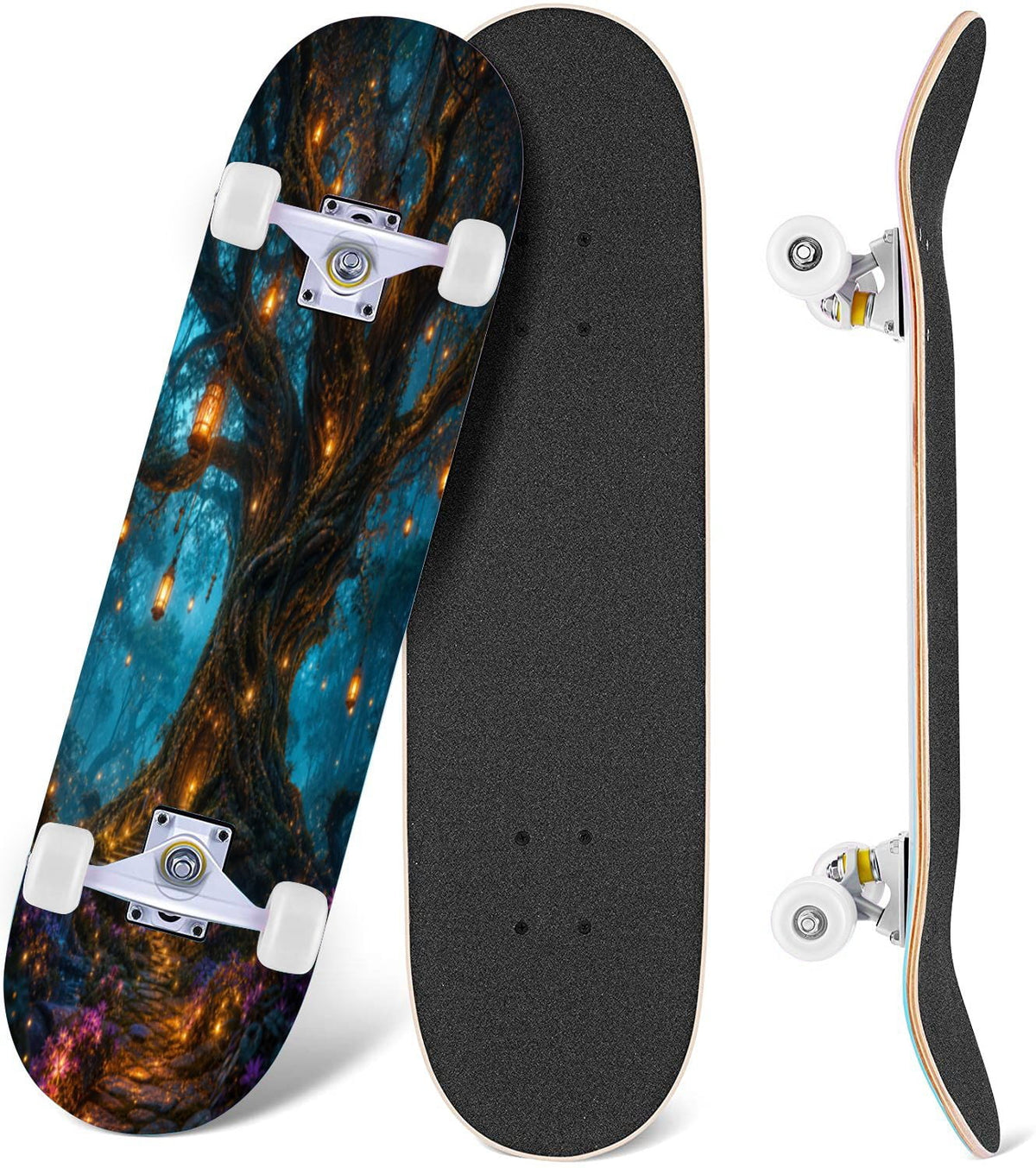 3D Nude Visual Effect Yellowish Brown Layered Chrysanthemum 31" x 8" Complete Skateboard, 7-Ply Canadian Maple Double Kick Trick Board for Kids and Beginners Adult Gifts