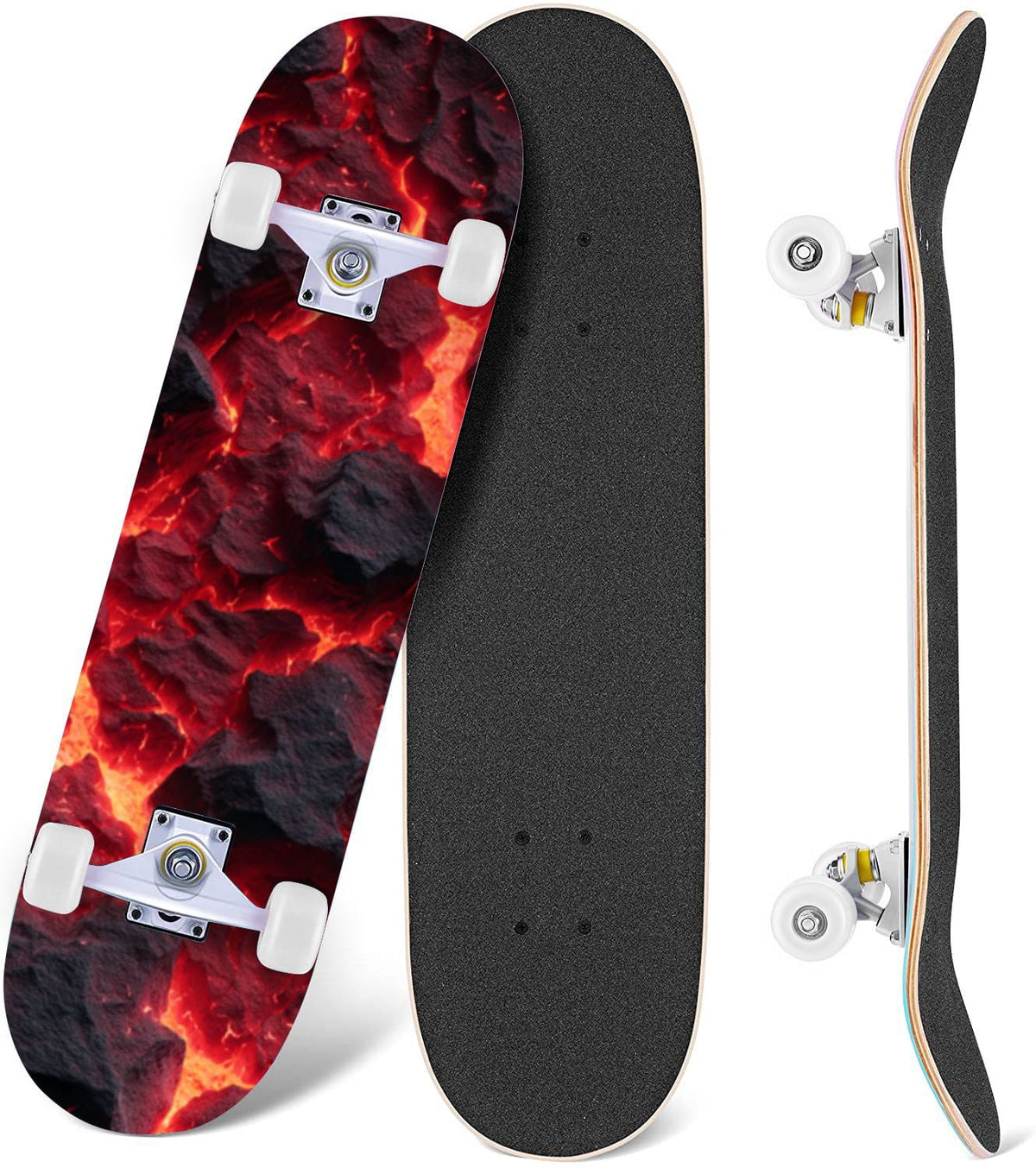 Tropical Jungle Leaf Teal Green Botanical 31" x 8" Complete Skateboard, 7-Ply Canadian Maple Double Kick Trick Board for Kids and Beginners Adult Gifts