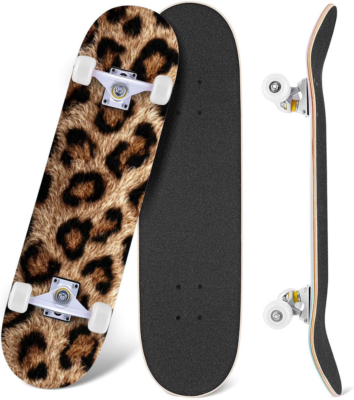 Tropical Jungle Leaf Teal Green Botanical 31" x 8" Complete Skateboard, 7-Ply Canadian Maple Double Kick Trick Board for Kids and Beginners Adult Gifts