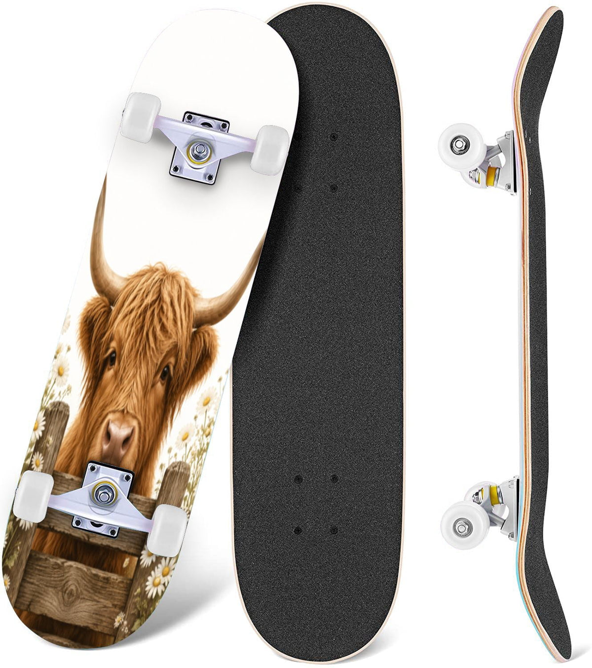 Forest Tree Wood Green Pine Trees Autumn Leaves Fog Misty 31" x 8" Complete Skateboard, 7-Ply Canadian Maple Double Kick Trick Board for Kids and Beginners Adult Gifts