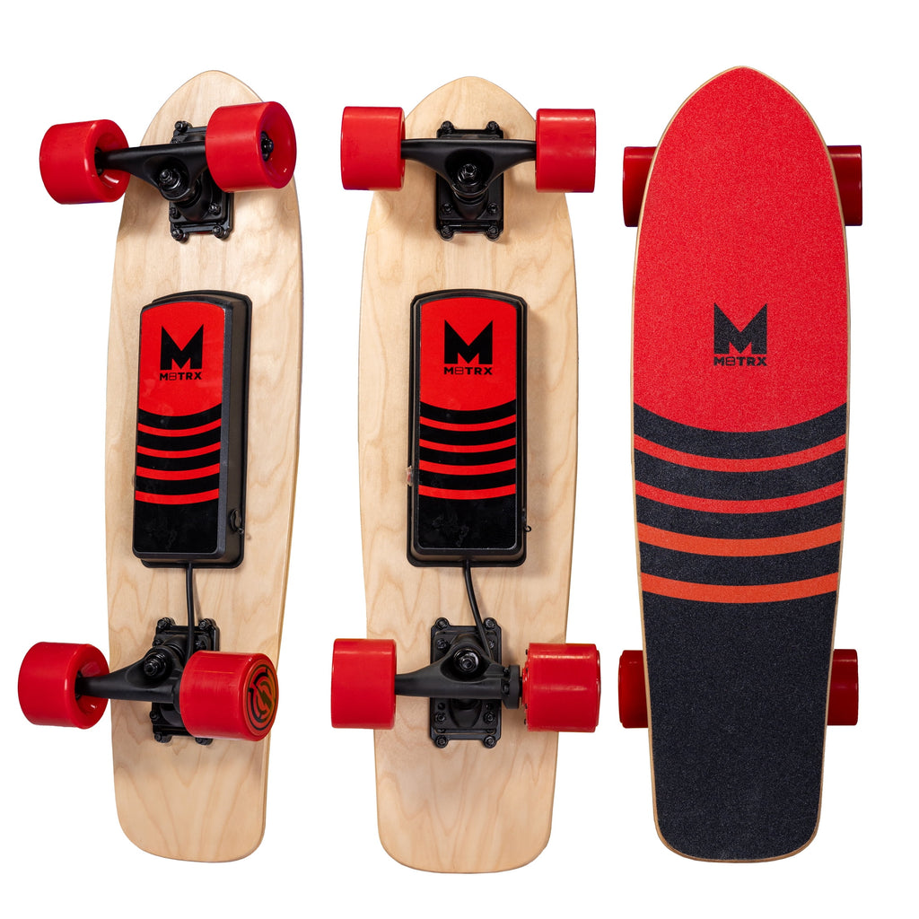 M8TRX EB100 Electric Skateboard, Gravity Sensor Riding, 300 Watt, 28" Deck, 10 MPH, Red