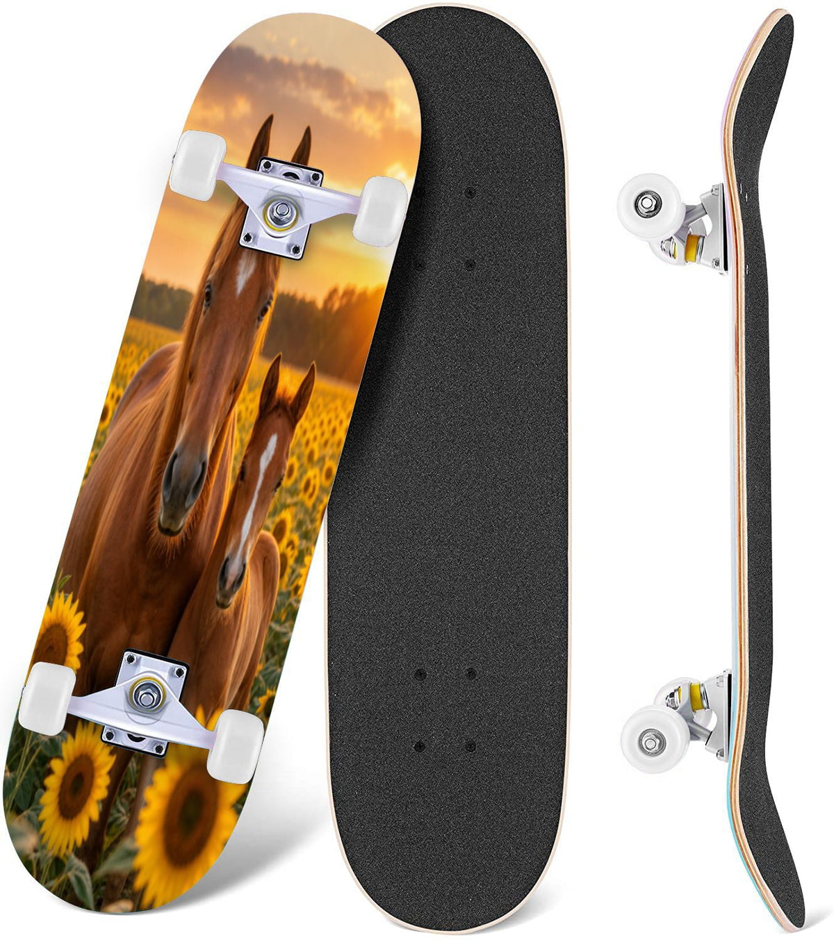 Rose Teal Rose Painting Turquoise Blue Flower Kitchen Decor 31" x 8" Complete Skateboard, 7-Ply Canadian Maple Double Kick Trick Board for Kids and Beginners Adult Gifts