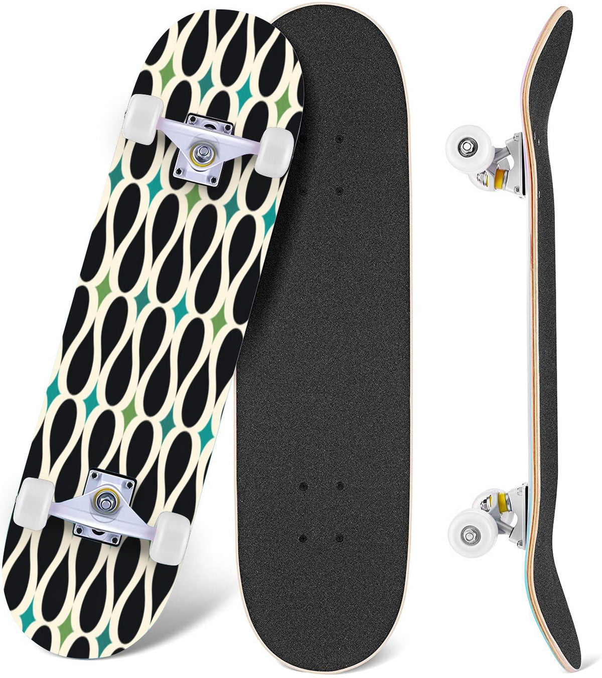 White Birch Tree Bark Natural Knots Horizontal Lines 31" x 8" Complete Skateboard, 7-Ply Canadian Maple Double Kick Trick Board for Kids and Beginners Adult Gifts