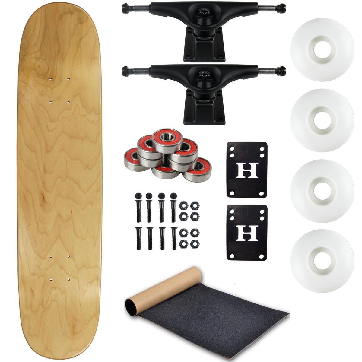 Moose Complete Skateboard Natural 7.0" With Black Trucks and White Wheels