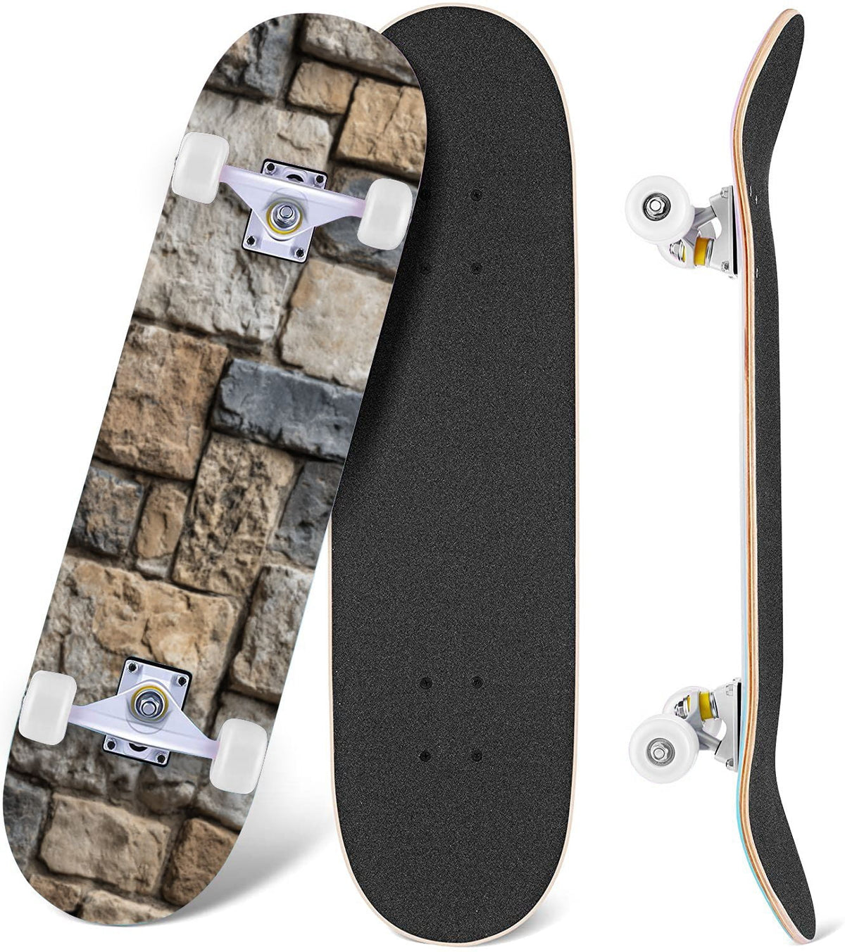 Autumn Forest Camouflage Oak Leaves Tree Branches 31" x 8" Complete Skateboard, 7-Ply Canadian Maple Double Kick Trick Board for Kids and Beginners Adult Gifts