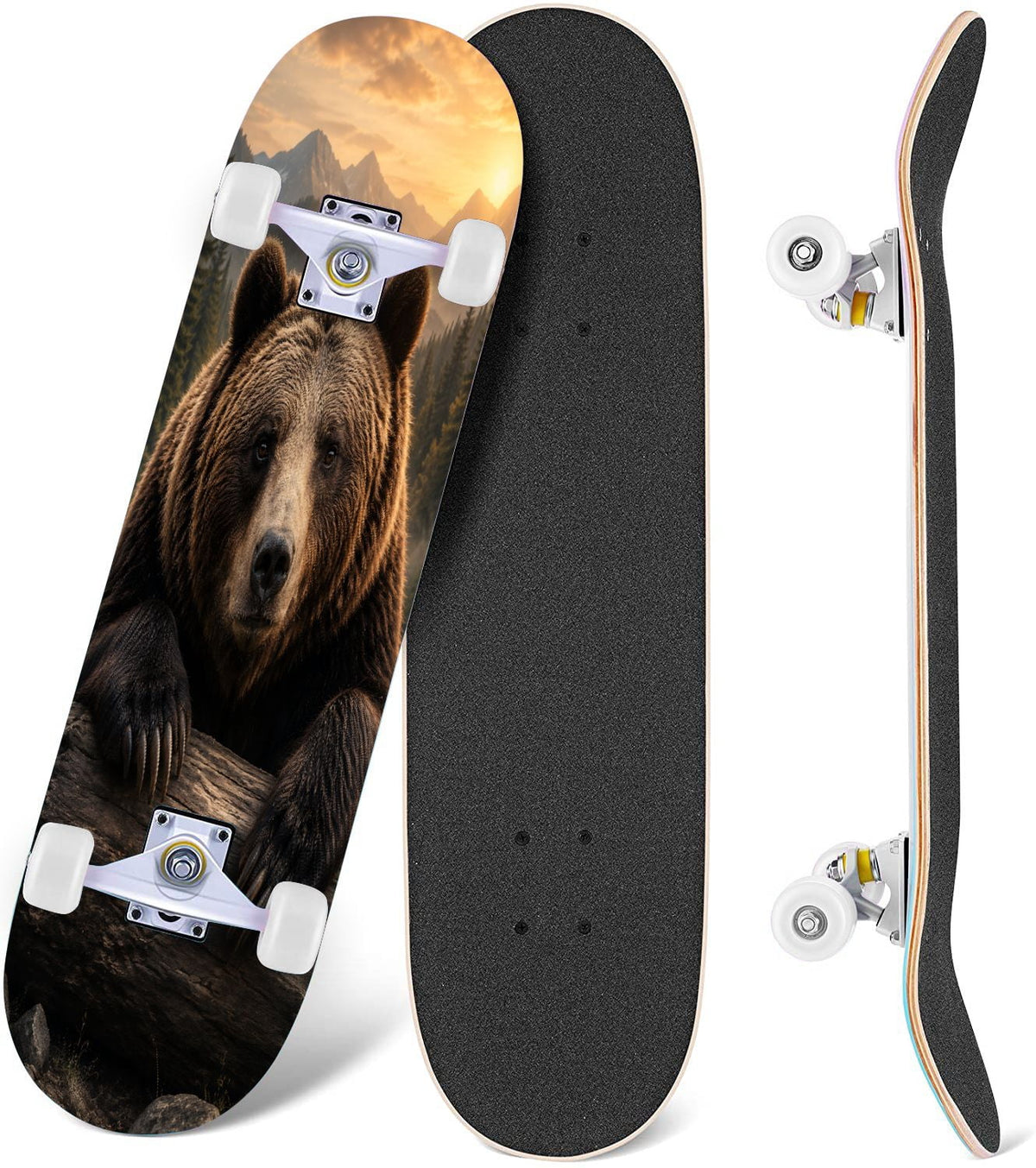3D Nude Visual Effect Yellowish Brown Layered Chrysanthemum 31" x 8" Complete Skateboard, 7-Ply Canadian Maple Double Kick Trick Board for Kids and Beginners Adult Gifts