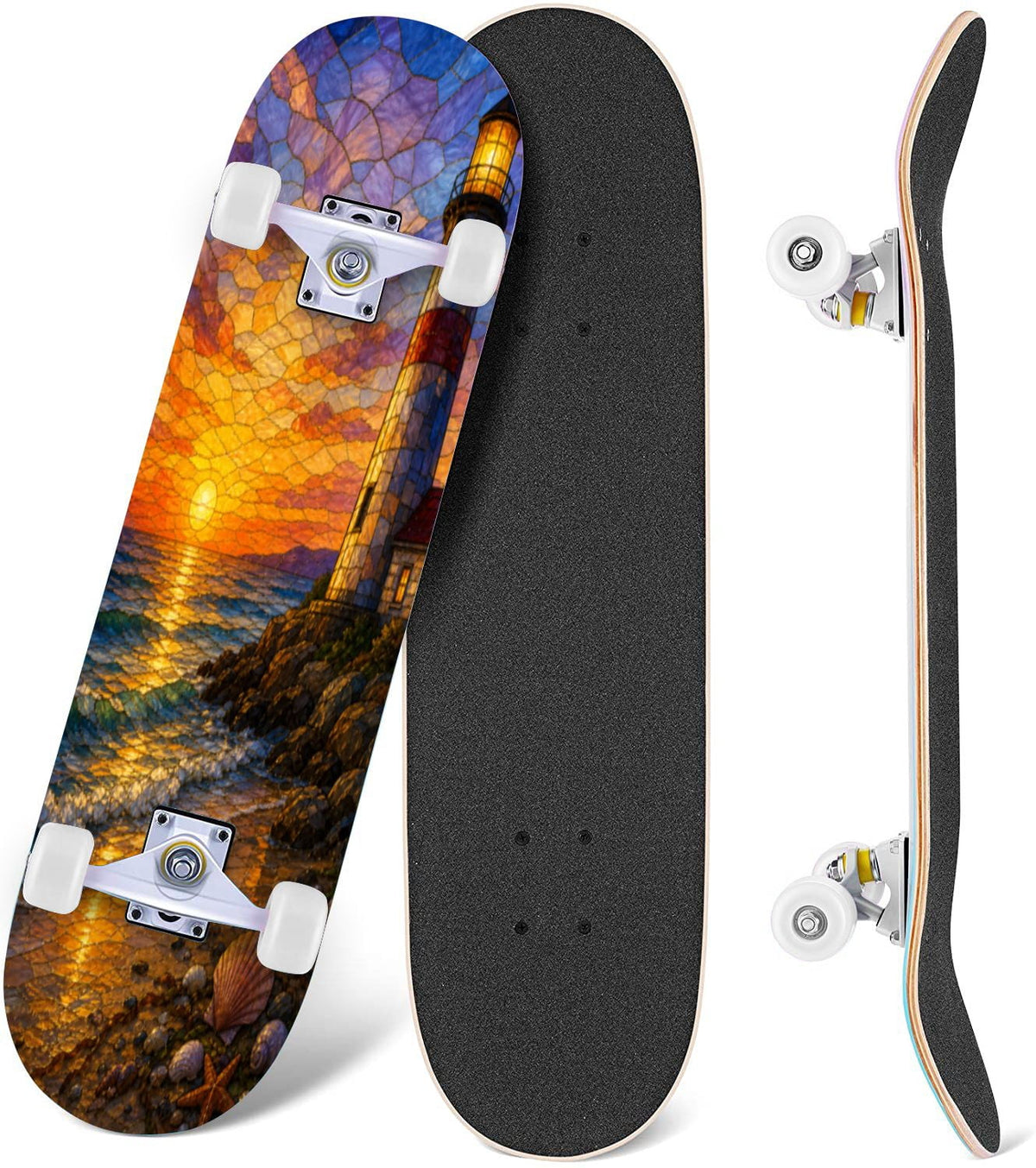 Rose Teal Rose Painting Turquoise Blue Flower Kitchen Decor 31" x 8" Complete Skateboard, 7-Ply Canadian Maple Double Kick Trick Board for Kids and Beginners Adult Gifts