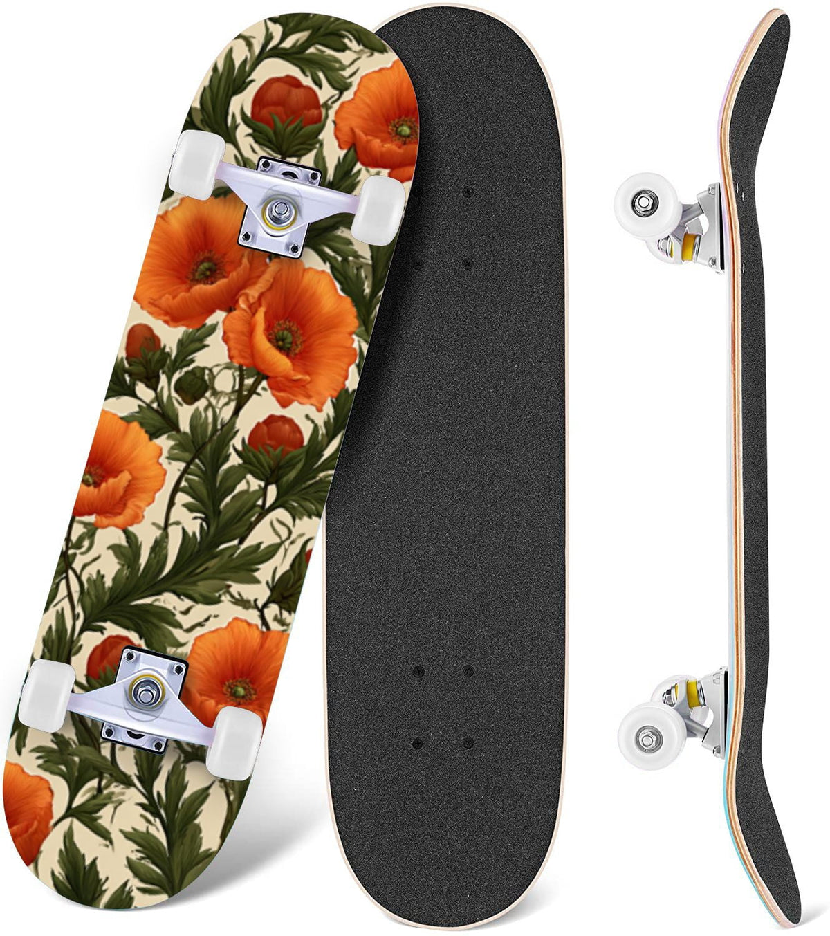 Monstera Leaves Leopard Print Seamless Earth Tones 31" x 8" Complete Skateboard, 7-Ply Canadian Maple Double Kick Trick Board for Kids and Beginners Adult Gifts