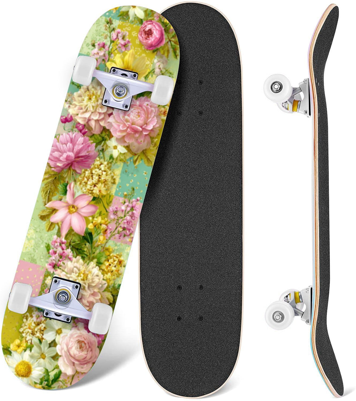 Autumn Forest Camouflage Oak Leaves Tree Branches 31" x 8" Complete Skateboard, 7-Ply Canadian Maple Double Kick Trick Board for Kids and Beginners Adult Gifts