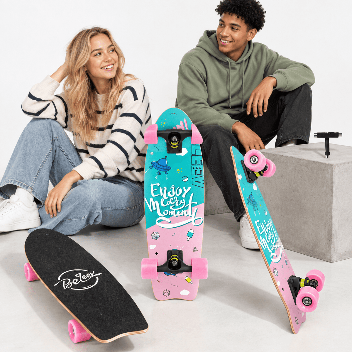Rainbow 27 x 8 Inch Complete Cruiser Skateboard for Teens Adults Beginners