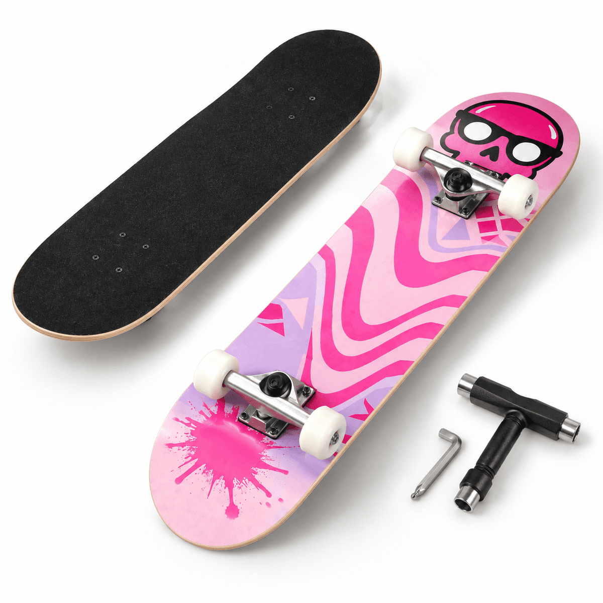 Checkerbot 31"x8" Standard Complete Skateboard with 7 Layer Canadian Maple for Beginners Adults Teens
