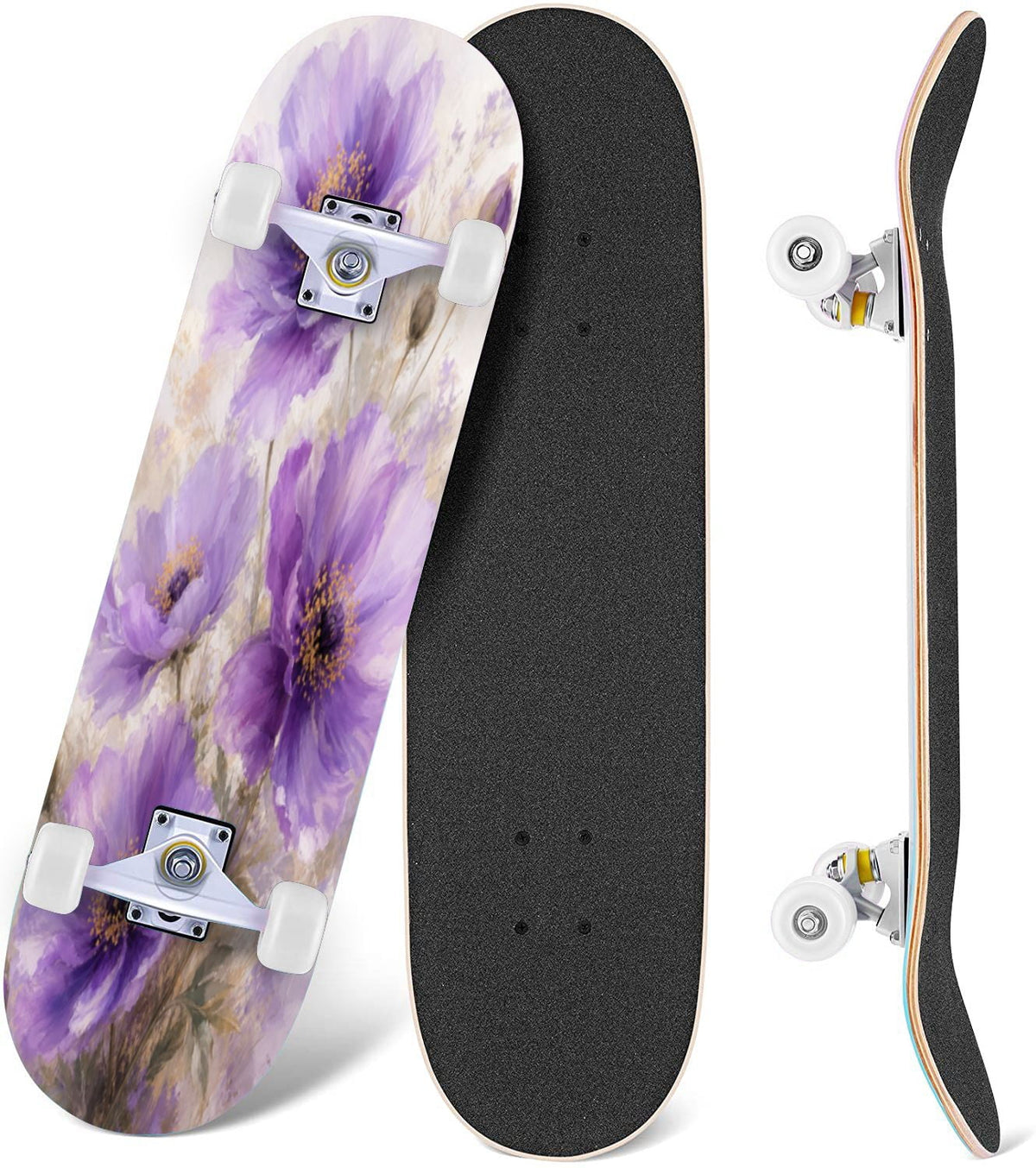 Abstract Geometric Curved Shapes Earthy Tones 31" x 8" Complete Skateboard, 7-Ply Canadian Maple Double Kick Trick Board for Kids and Beginners Adult Gifts