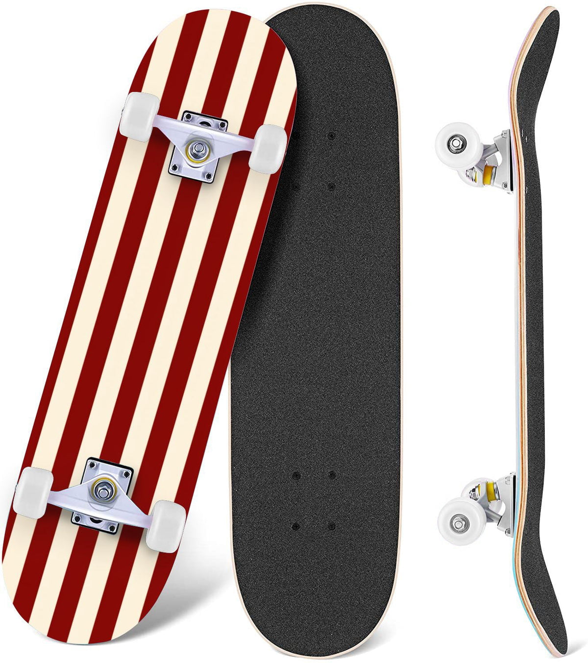 Yellow White Vertical Striped Soft Gradient Lines Minimalist Design 31" x 8" Complete Skateboard, 7-Ply Canadian Maple Double Kick Trick Board for Kids and Beginners Adult Gifts