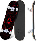 Red Mystic Circle Eyes Occult Symbols Dark Abstract Art 31" x 8" Complete Skateboard, 7-Ply Canadian Maple Double Kick Trick Board for Kids and Beginners Adult Gifts