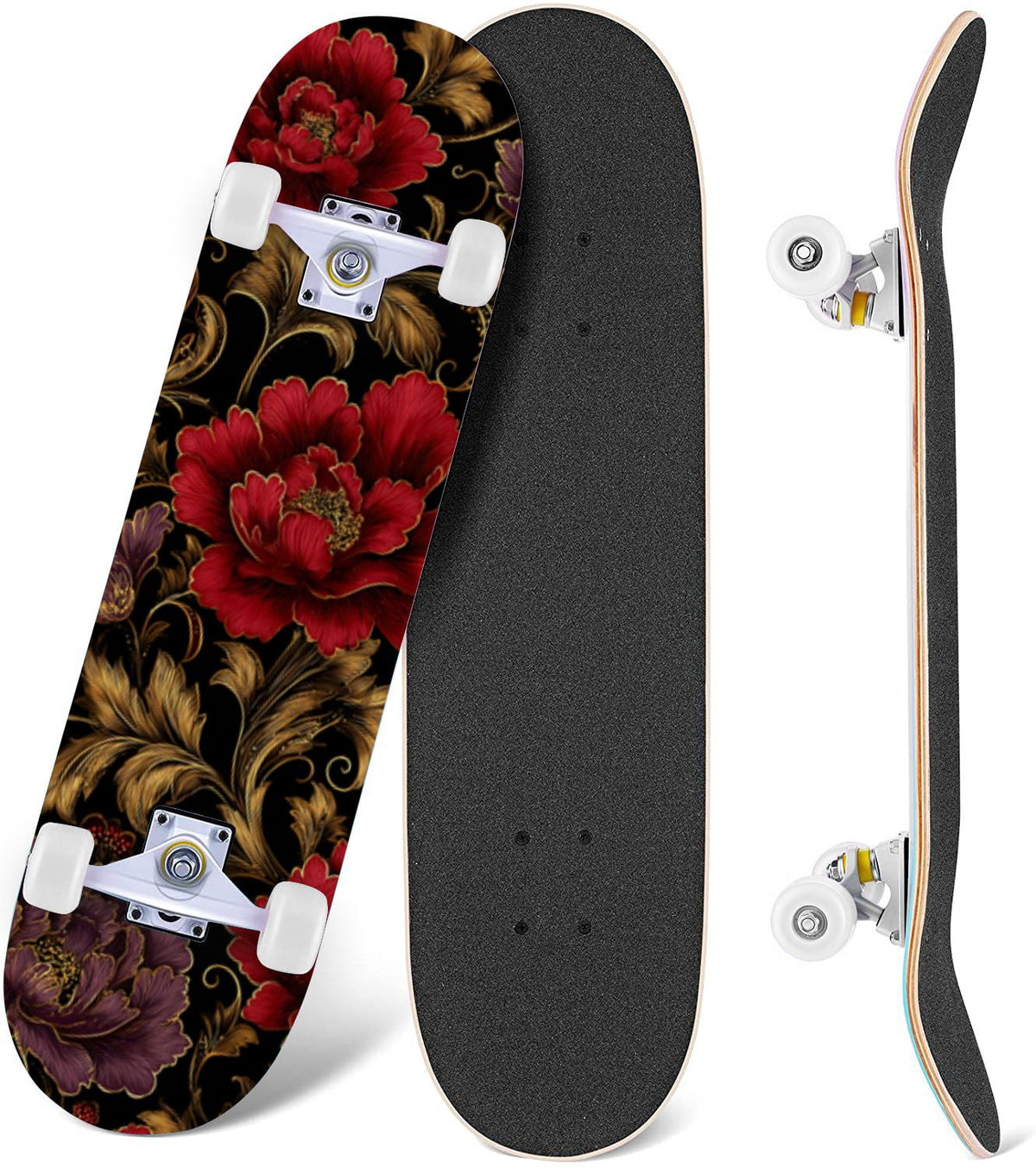 Vintage Movie Theater Classic Cinema 31" x 8" Complete Skateboard, 7-Ply Canadian Maple Double Kick Trick Board for Kids and Beginners Adult Gifts