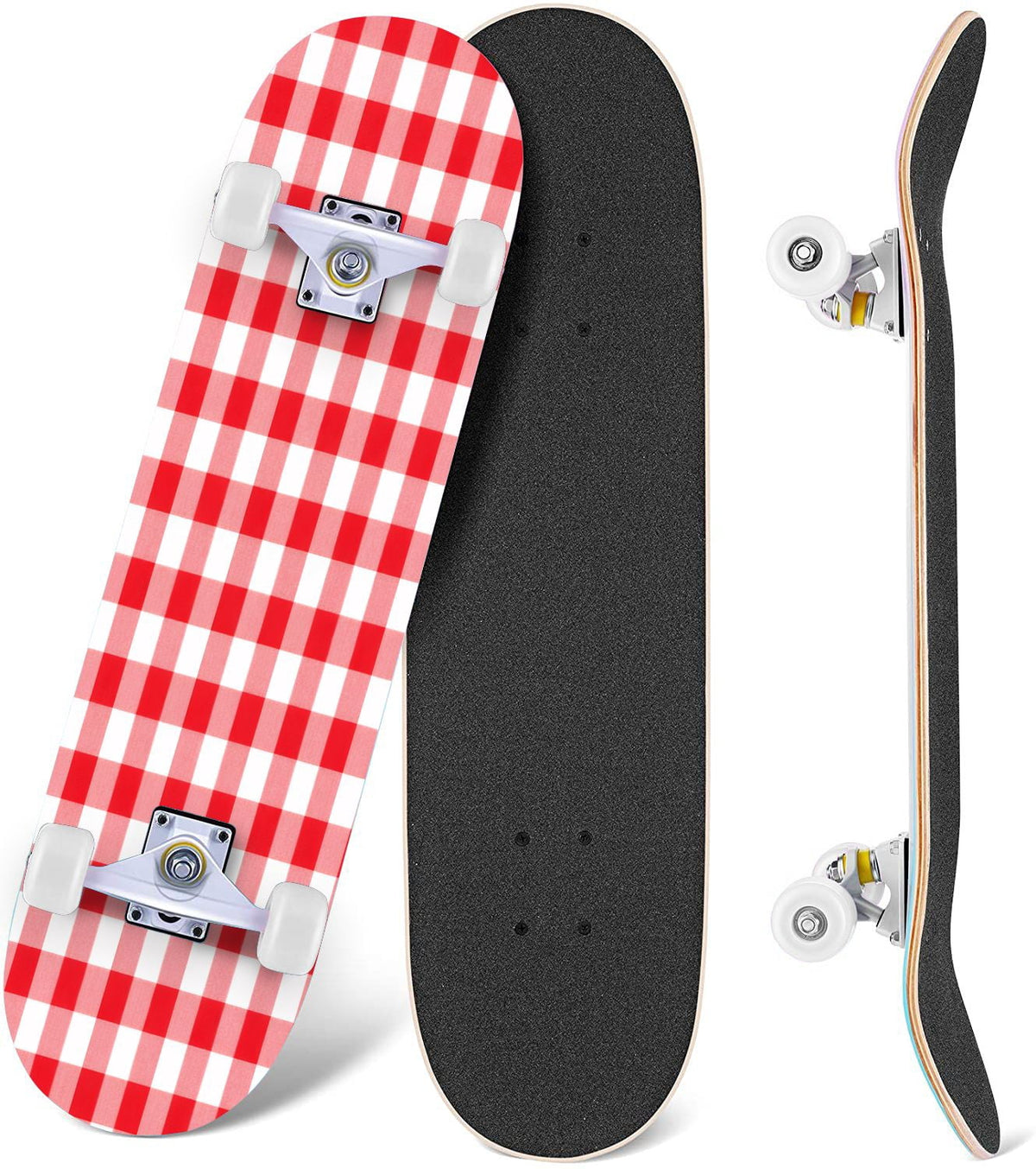 Abstract Geometric Curved Shapes Earthy Tones 31" x 8" Complete Skateboard, 7-Ply Canadian Maple Double Kick Trick Board for Kids and Beginners Adult Gifts
