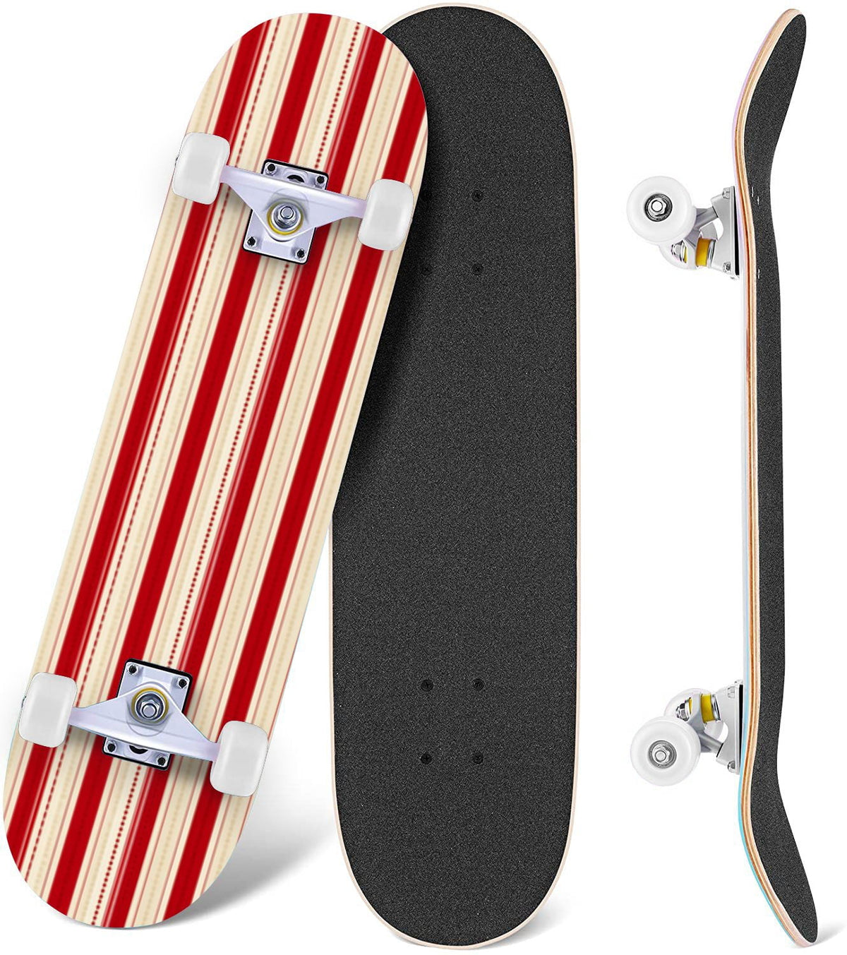 Vintage Floral Bird Sepia Tones 31" x 8" Complete Skateboard, 7-Ply Canadian Maple Double Kick Trick Board for Kids and Beginners Adult Gifts