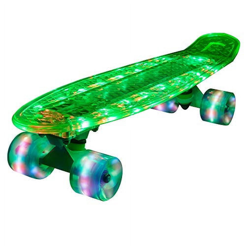 Rekon 22" Complete LED Light Up Mini Cruiser Skateboard (Clear Green)