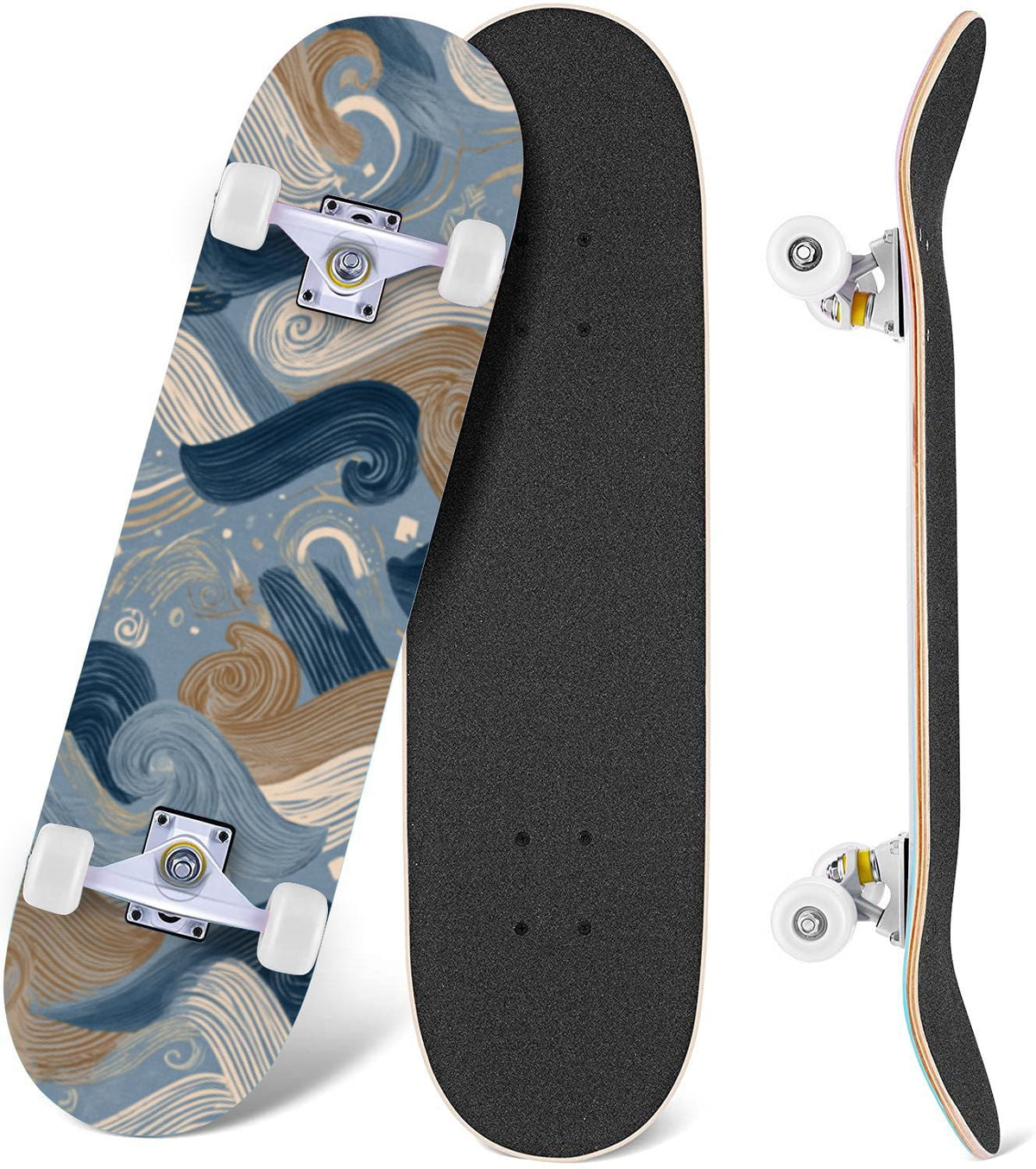 Vintage Floral Bird Sepia Tones 31" x 8" Complete Skateboard, 7-Ply Canadian Maple Double Kick Trick Board for Kids and Beginners Adult Gifts
