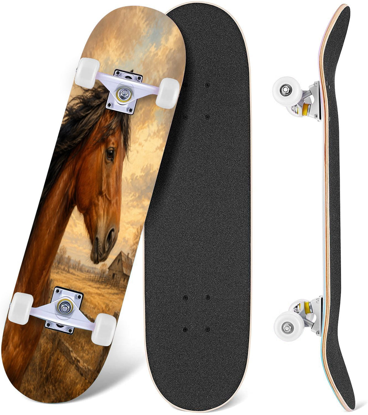 Forest Tree Wood Green Pine Trees Autumn Leaves Fog Misty 31" x 8" Complete Skateboard, 7-Ply Canadian Maple Double Kick Trick Board for Kids and Beginners Adult Gifts