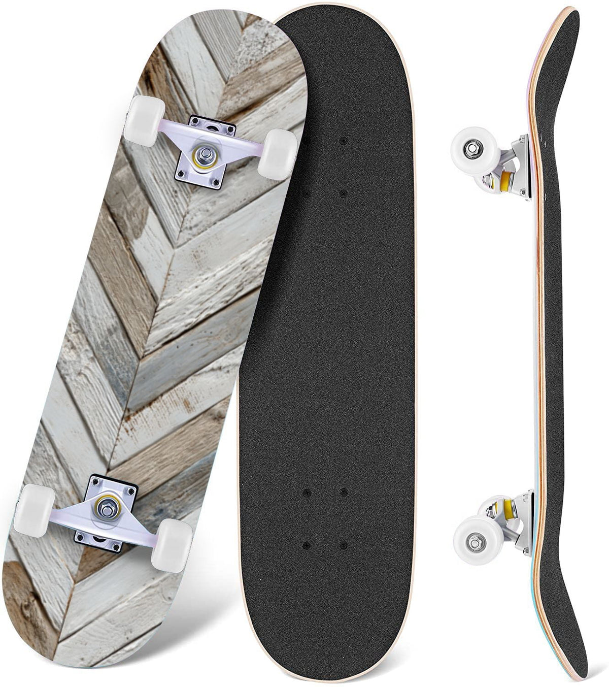 Botanical Birds Lemons Flowers Blue 31" x 8" Complete Skateboard, 7-Ply Canadian Maple Double Kick Trick Board for Kids and Beginners Adult Gifts