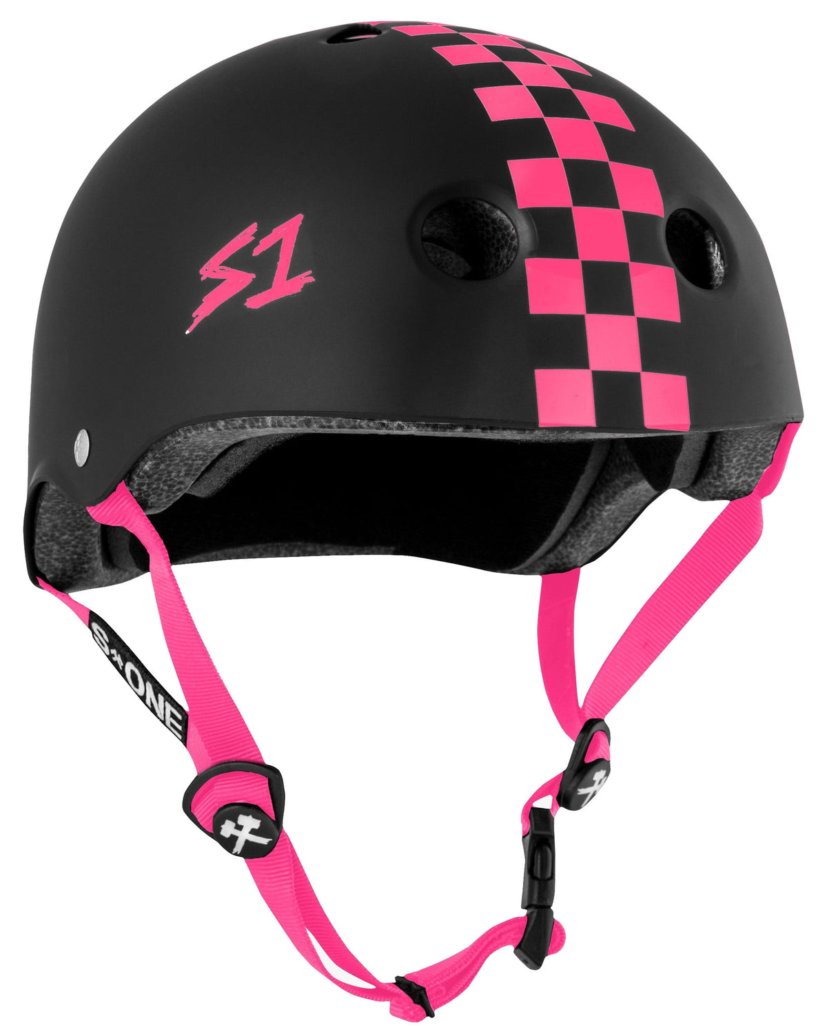 S1 Lifer Helmet - Black Matte w Pink Checkers (Size X-Small (20.5"))