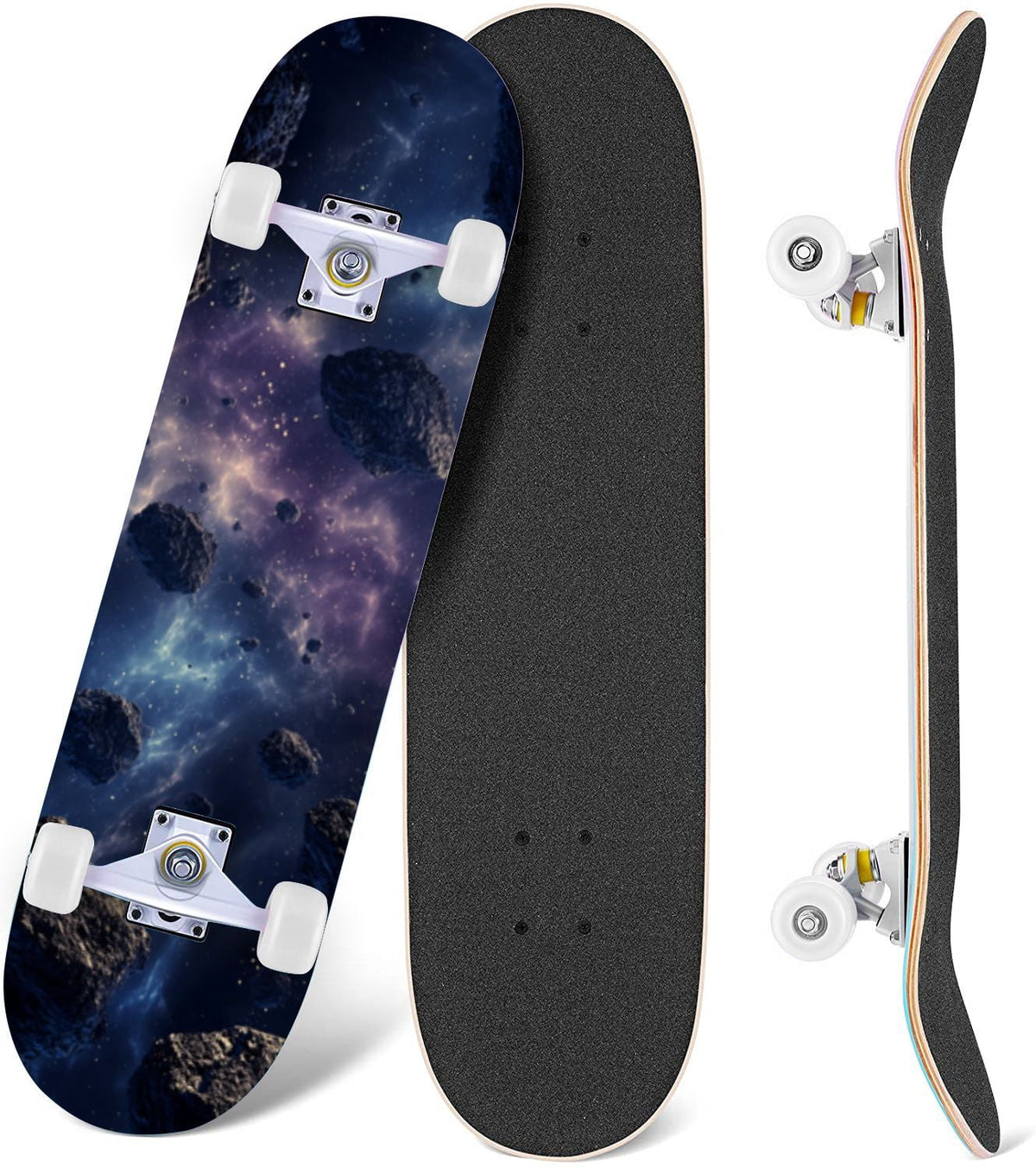 Dark Floral Wildflower Pink Yellow Blue Blooms 31" x 8" Complete Skateboard, 7-Ply Canadian Maple Double Kick Trick Board for Kids and Beginners Adult Gifts