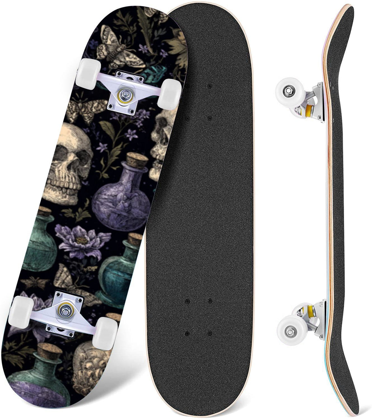 Vintage Botanical Lavender Candles Potion Bottles Green 31" x 8" Complete Skateboard, 7-Ply Canadian Maple Double Kick Trick Board for Kids and Beginners Adult Gifts