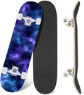 Starry Nebula Deep Blue Purple Tones Cosmic Clouds Stars 31" x 8" Complete Skateboard, 7-Ply Canadian Maple Double Kick Trick Board for Kids and Beginners Adult Gifts
