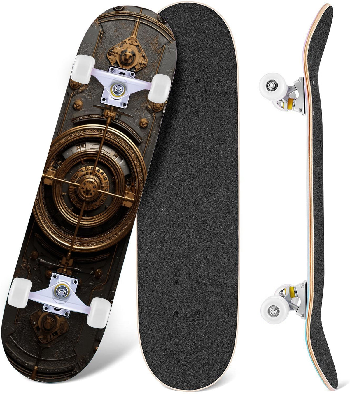 Futuristic Glowing Orange Neon Lines Dark Metallic Panels 31" x 8" Complete Skateboard, 7-Ply Canadian Maple Double Kick Trick Board for Kids and Beginners Adult Gifts