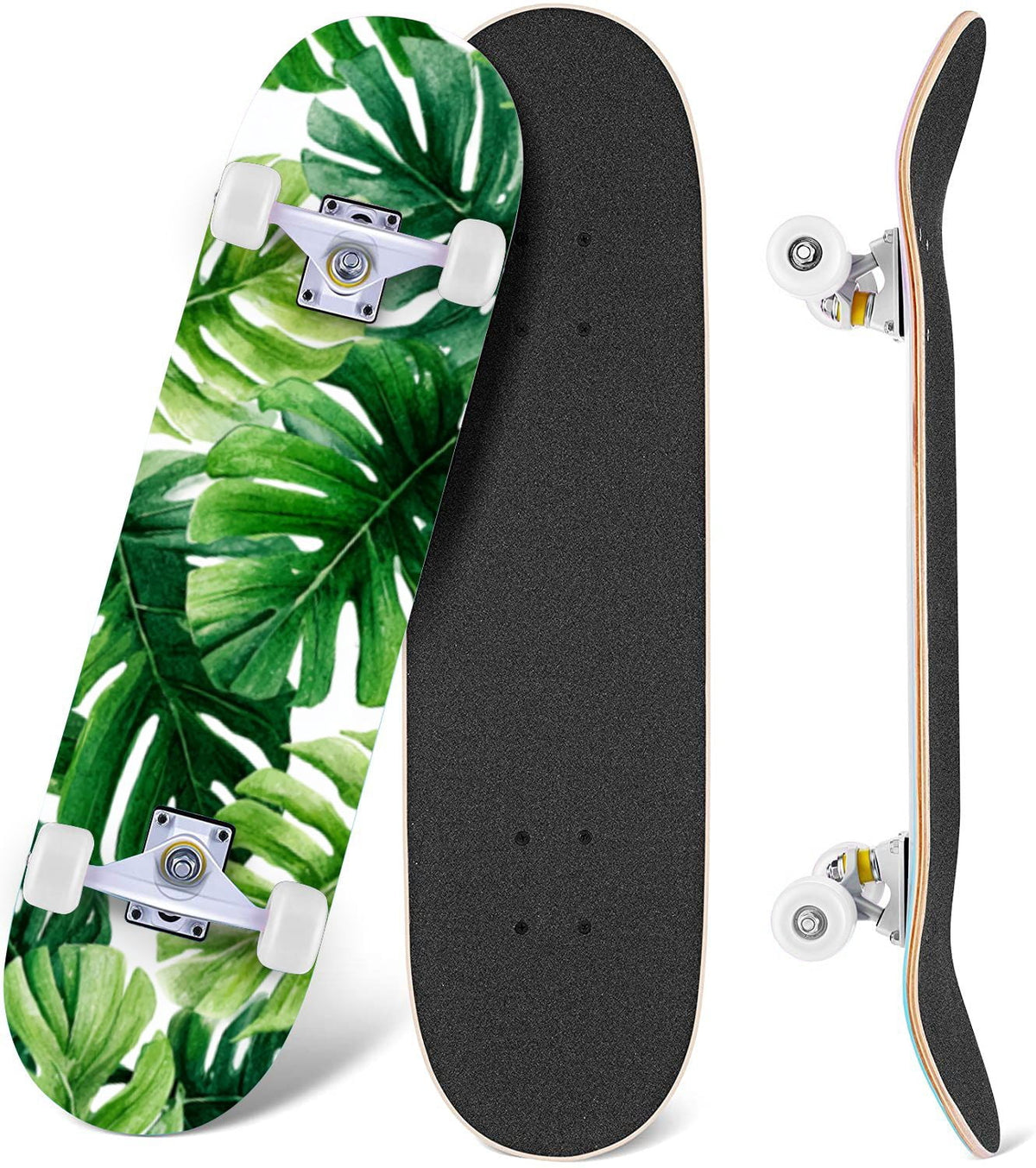 Autumn Forest Camouflage Oak Leaves Tree Branches 31" x 8" Complete Skateboard, 7-Ply Canadian Maple Double Kick Trick Board for Kids and Beginners Adult Gifts